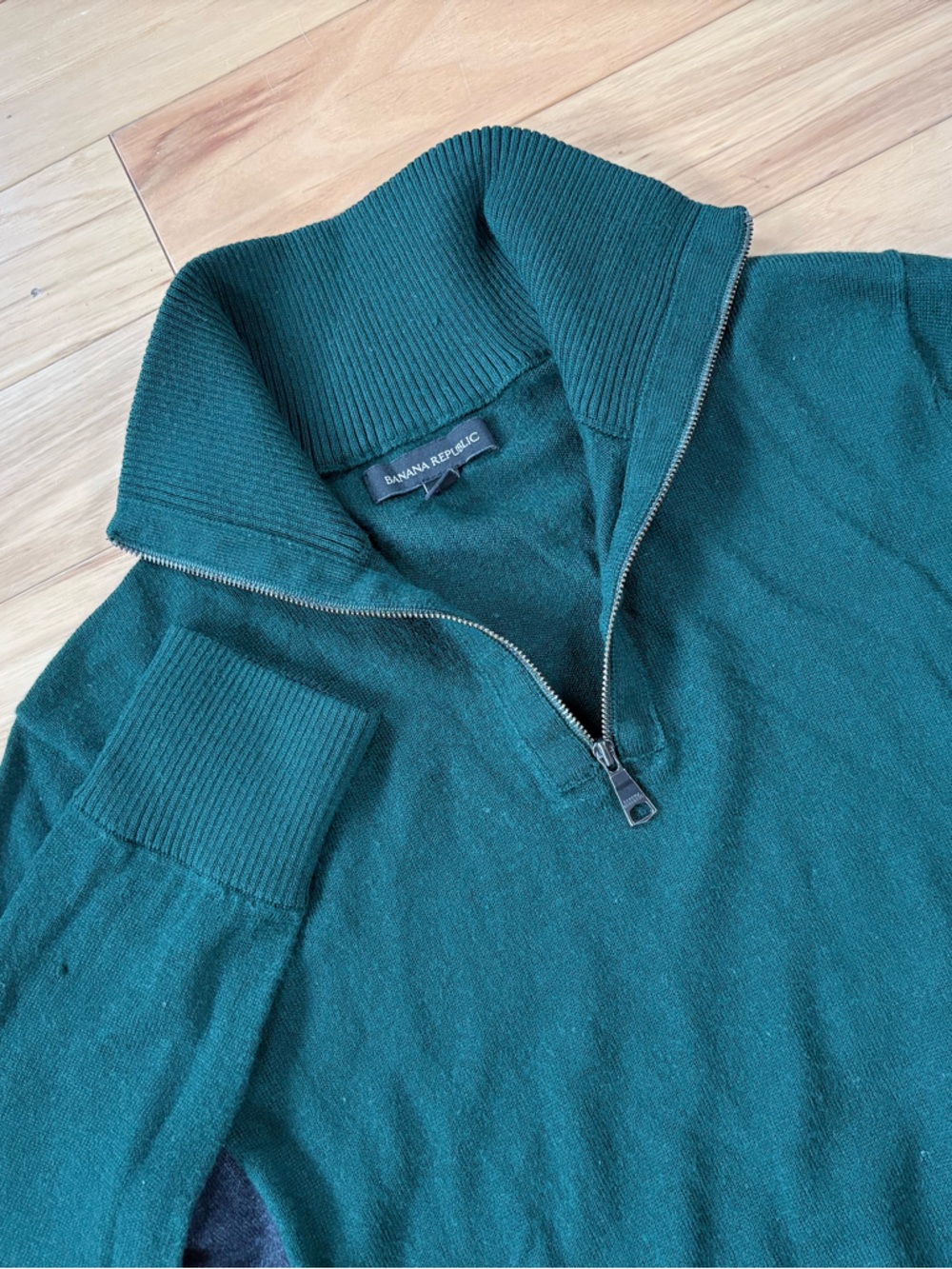 Banana Republic Merino Wool Blend Sweater Womens Sz M Green Quarter Zip Pullover